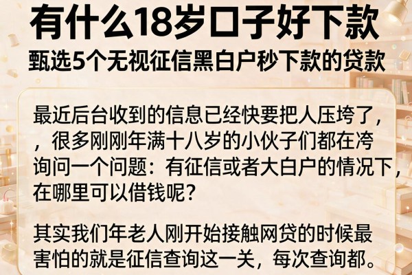 有什么18岁口子好下款，甄选5个无视征信黑白户秒下款的贷款