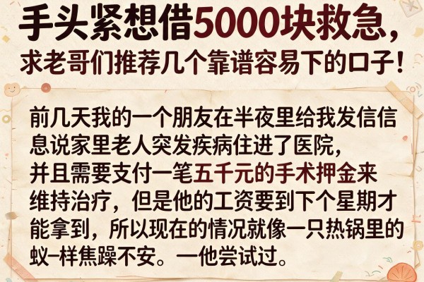 手头紧想借5000块救急，求老哥们推荐几个靠谱容易下的口子！