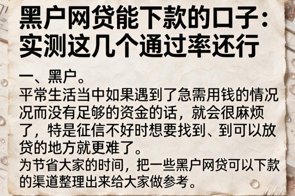黑户网贷能下款的口子：实测这几个通过率还行