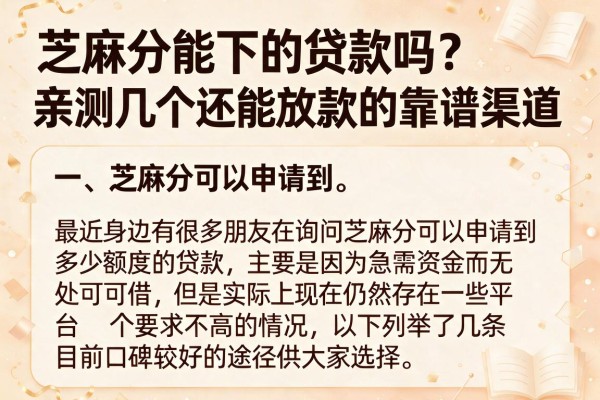 芝麻分能下的贷款吗？亲测几个还能放款的靠谱渠道