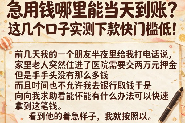 急用钱哪里能当天到账？这几个口子实测下款快门槛低！