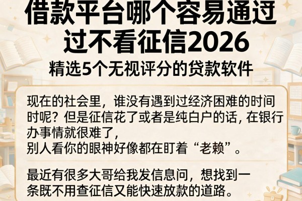 借款平台哪个容易通过不看征信2026，精选5个无视评分的贷款软件