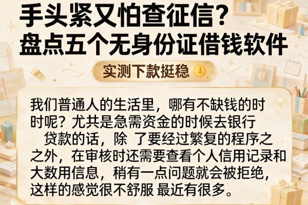 手头紧又怕查征信？盘点五个无身份证借钱软件，实测下款挺稳