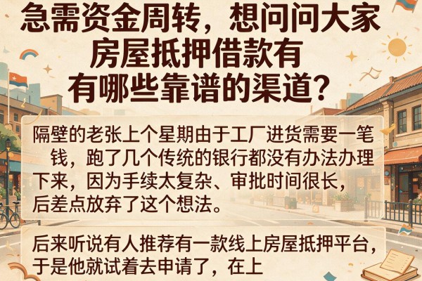 急需资金周转，想问问大家房屋抵押借款有哪些靠谱的渠道？