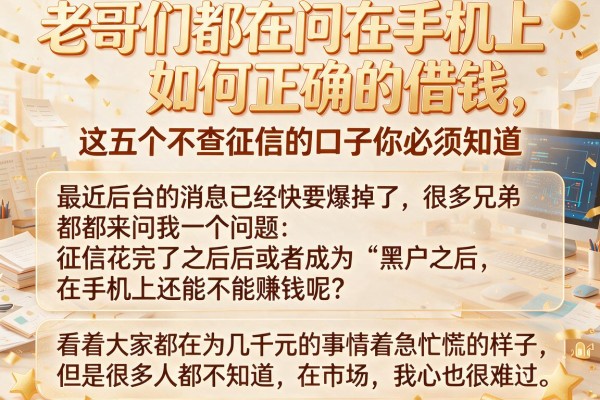 老哥们都在问在手机上如何正确的借钱，这五个不查征信的口子你必须知道