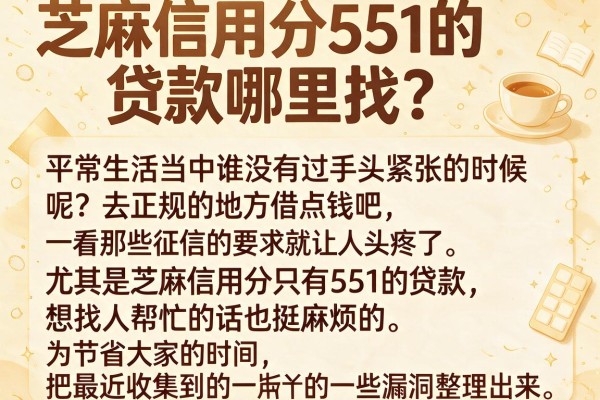 芝麻信用分551的贷款哪里找？分享几个实测能下款的渠道
