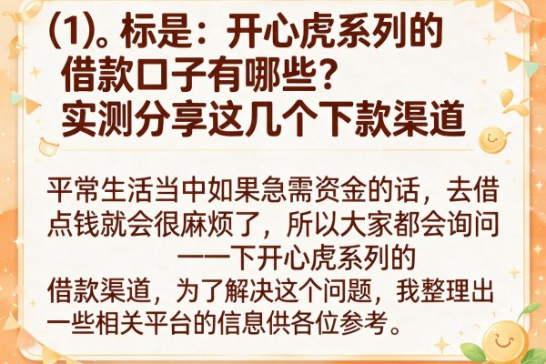 开心虎系列的借款口子有哪些？实测分享这几个下款渠道