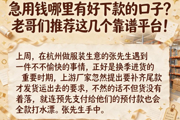 急用钱哪里有好下款的口子？老哥们推荐这几个靠谱平台！