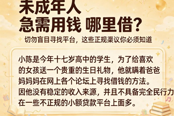 未成年人急需用钱哪里借？切勿盲目寻找平台，这些正规渠道和安全建议你必须知道
