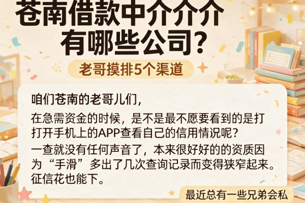 苍南借款中介有哪些公司？老哥摸排5个渠道，征信花也能下
