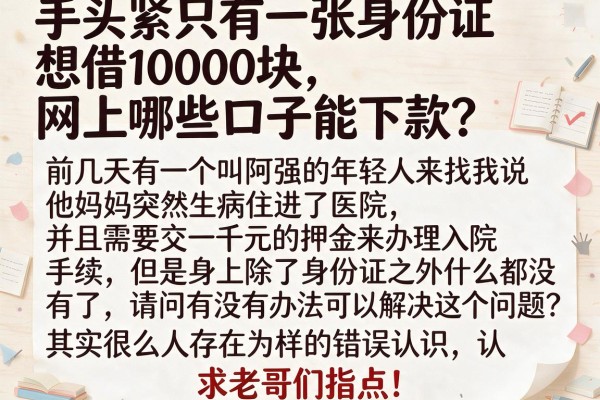 手头紧只有一张身份证想借10000块，网上哪些口子能下款？求老哥们指点！