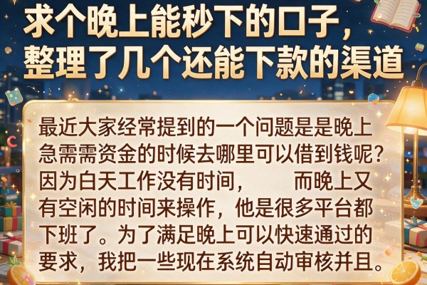 求个晚上能秒下的口子，整理了几个还能下款的渠道