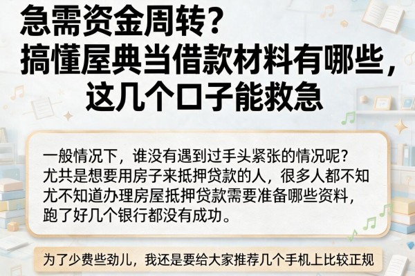 急需资金周转？搞懂房屋典当借款材料有哪些，这几个口子能救急