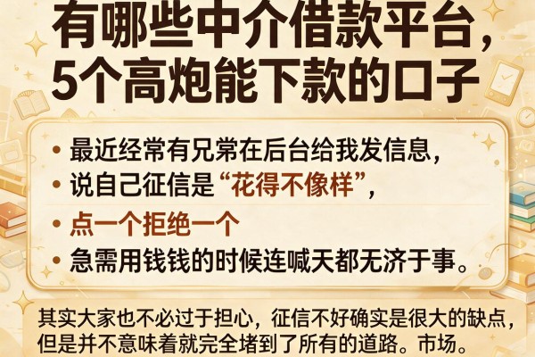 有哪些中介借款平台，详细阐述5个高炮能下款的口子