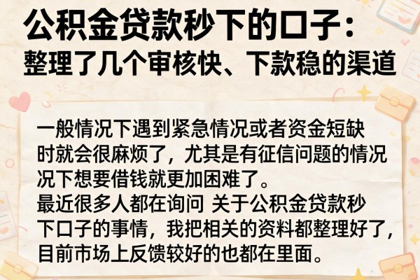 公积金贷款秒下的口子：整理了几个审核快、下款稳的渠道