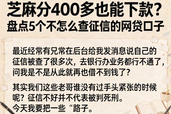 芝麻分400多也能下款？盘点5个不怎么查征信的网贷口子