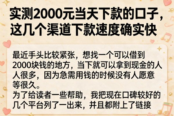 实测2000元当天下款的口子，这几个渠道下款速度确实快