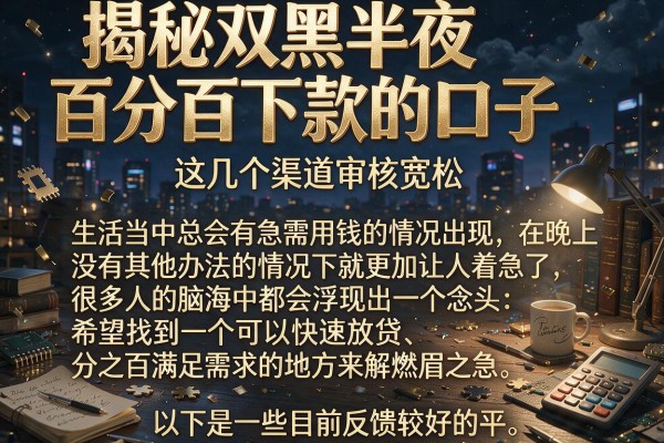 揭秘双黑半夜百分百下款的口子，这几个渠道审核宽松
