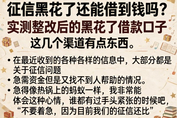 征信黑花了还能借到钱吗?实测整改后的黑花了借款口子,这几个渠道有点东西