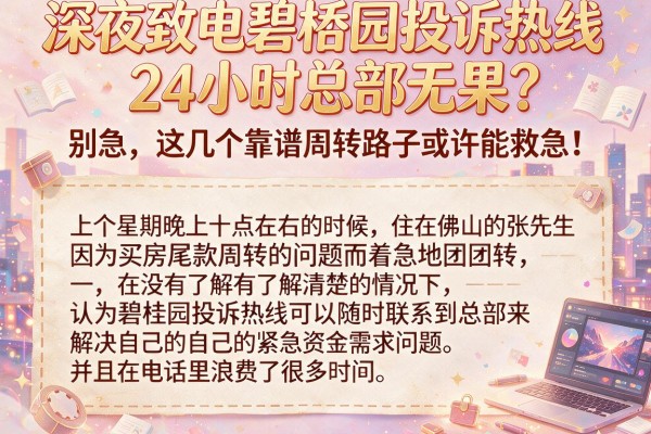 深夜致电碧桂园投诉热线24小时总部无果？别急，这几个靠谱周转路子或许能救急！