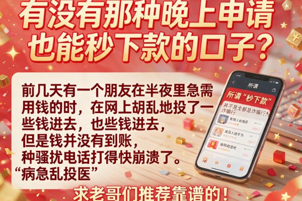 有没有那种晚上申请也能秒下款的口子？求老哥们推荐靠谱的！