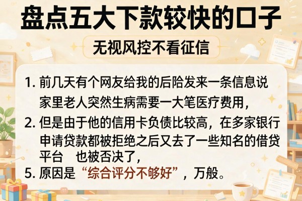 盘点五大下款较快的口子，条列5个无视风控不看征信的网贷