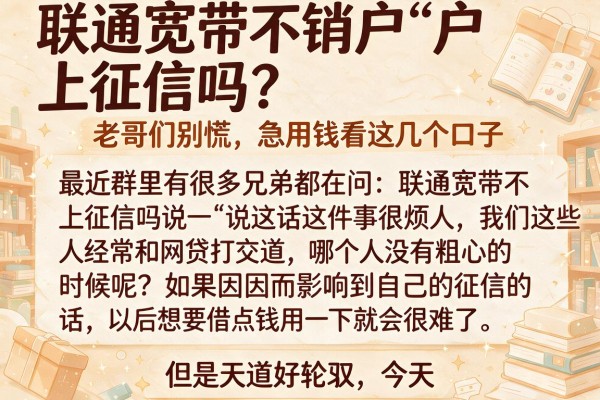 联通宽带不销户上征信吗？老哥们别慌，急用钱看这几个口子