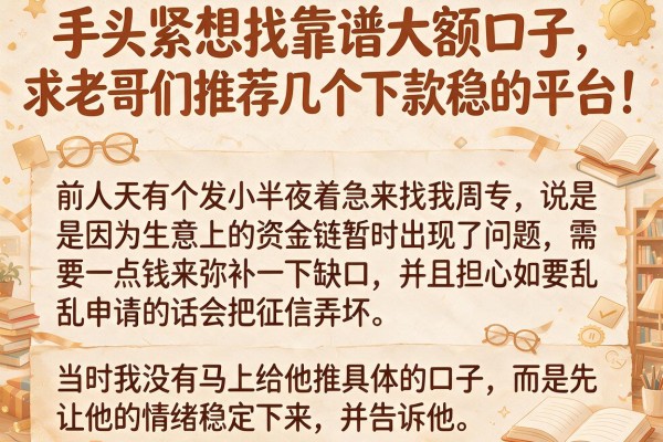 手头紧想找靠谱大额口子，求老哥们推荐几个下款稳的平台！