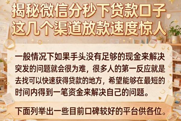揭秘微信分秒下贷款口子，这几个渠道放款速度惊人