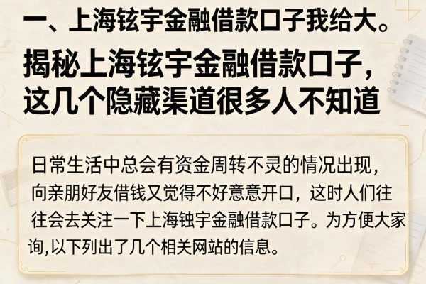 揭秘上海铉宇金融借款口子，这几个隐藏渠道很多人不知道