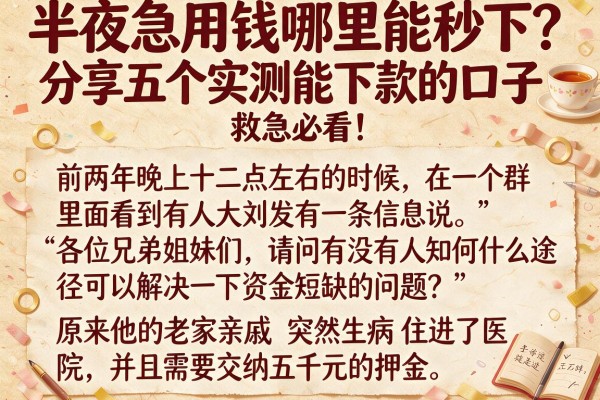 半夜急用钱哪里能秒下?分享五个实测能下款的口子,救急必看!