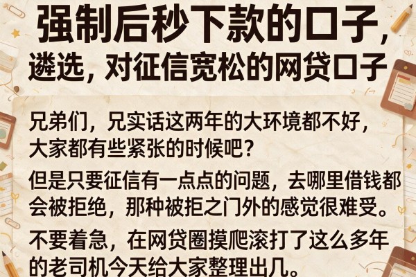 强制后秒下款的口子，遴选五个对征信宽松的网贷口子