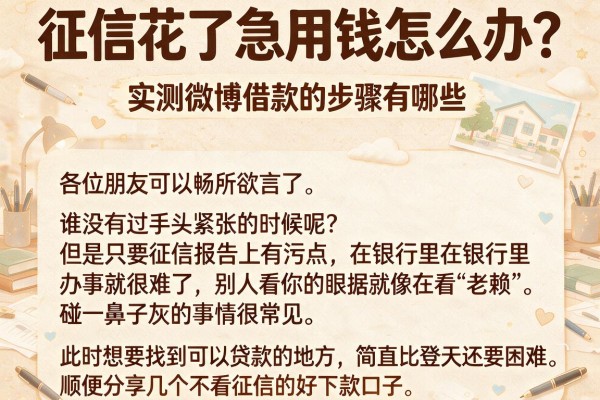 征信花了急用钱怎么办？实测微博借款的步骤有哪些，顺便分享几个不看征信的好下款口子