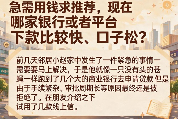 急需用钱求推荐，现在哪家银行或者平台下款比较快、口子松？