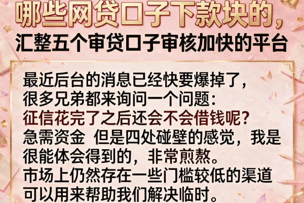 哪些网贷口子下款块的，汇整五个审贷口子审核加快的平台