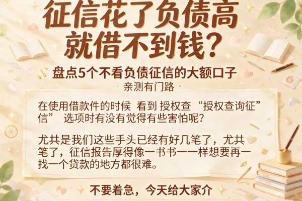 征信花了负债高就借不到钱？盘点5个不看负债征信的大额口子，亲测有门路