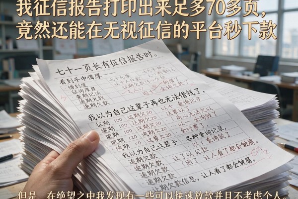 我征信报告打印出来足足70多页，竟然还能在无视征信的平台秒下款