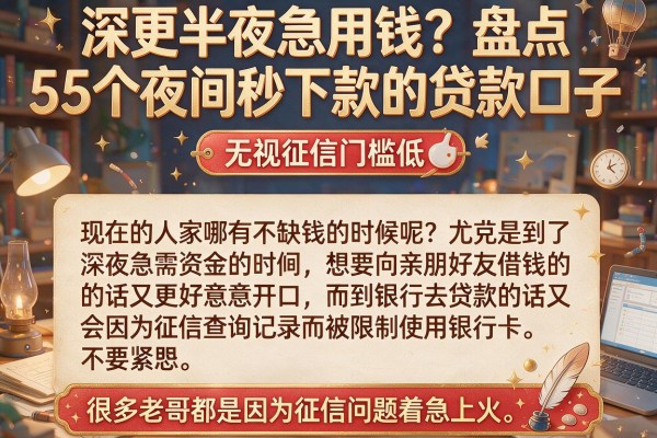 深更半夜急用钱？盘点5个夜间秒下款的贷款口子，无视征信门槛低
