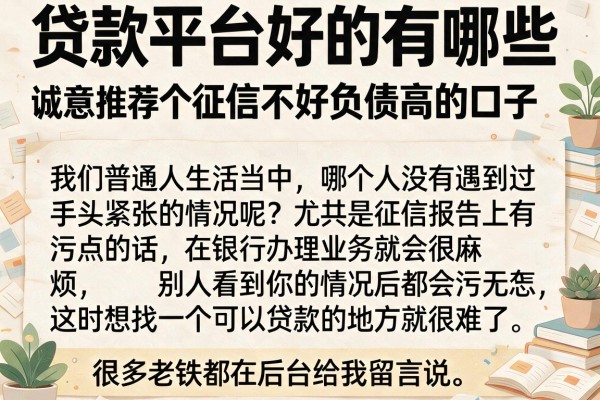 贷款平台好的有哪些，诚意推荐五个征信不好负债高的口子