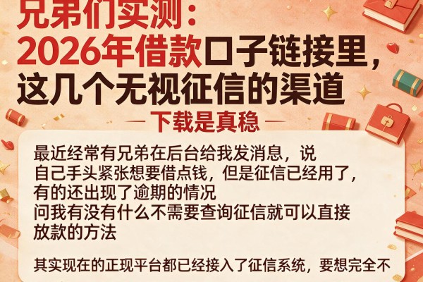 兄弟们实测：2026年借款口子链接里这几个无视征信的渠道，下款是真稳