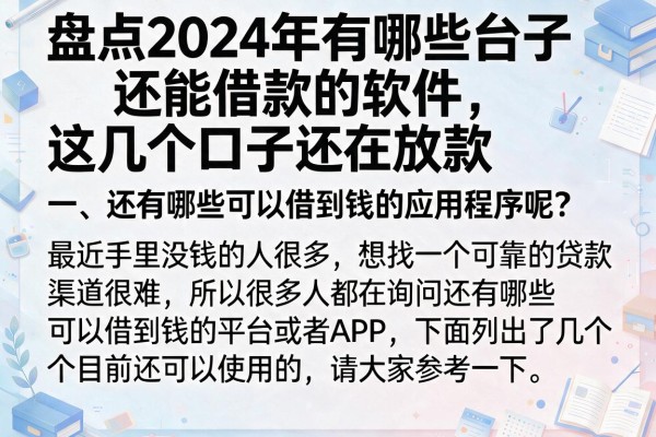 盘点2024年有哪些台子还能借款的软件，这几个口子还在放款