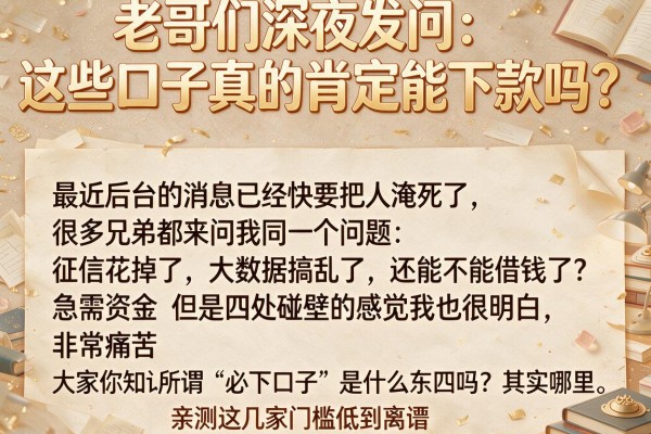 老哥们深夜发问：这些口子真的肯定能下款吗？亲测这几家门槛低到离谱