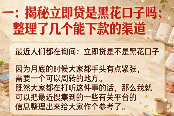 揭秘立即贷是黑花口子吗，整理了几个能下款的渠道