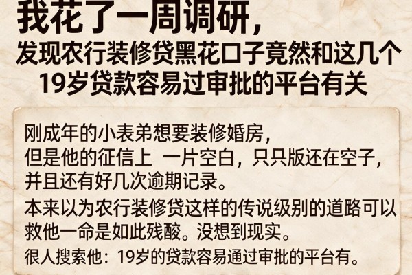 我花了一周调研,发现农行装修贷黑花口子竟然和这几个19岁贷款容易过审批的平台有关