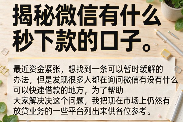 揭秘微信有什么秒下款的口子，这几个实测能下