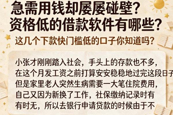 急需用钱却屡屡碰壁？资格低的借款软件有哪些？这几个下款快门槛低的口子你知道吗？