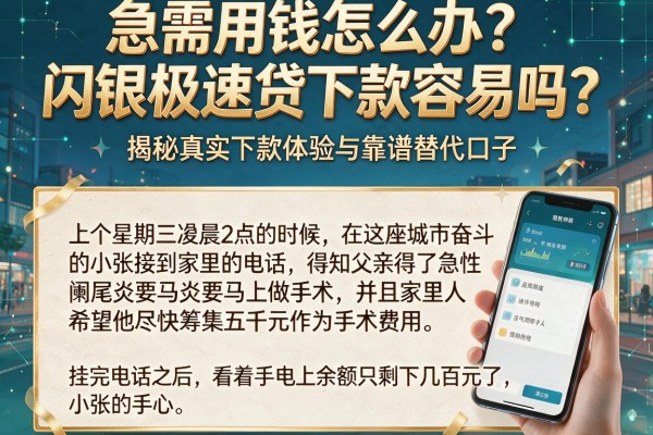 急需用钱怎么办？闪银极速贷下款容易吗？揭秘真实下款体验与靠谱替代口子