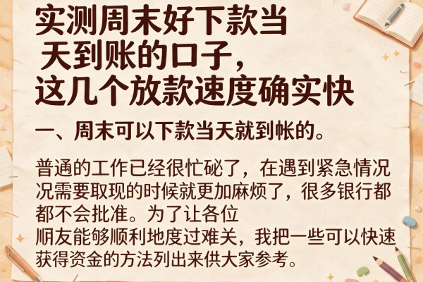 实测周末好下款当天到账的口子，这几个放款速度确实快
