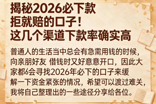 揭秘2026必下款拒就赔的口子，这几个渠道下款率确实高