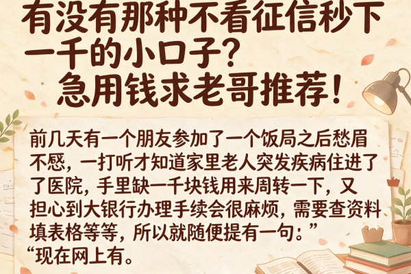 有没有那种不看征信秒下一千的小口子？急用钱求老哥推荐！